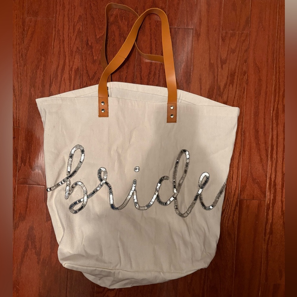 Canvas Bride Tote Bag with Tan Handles